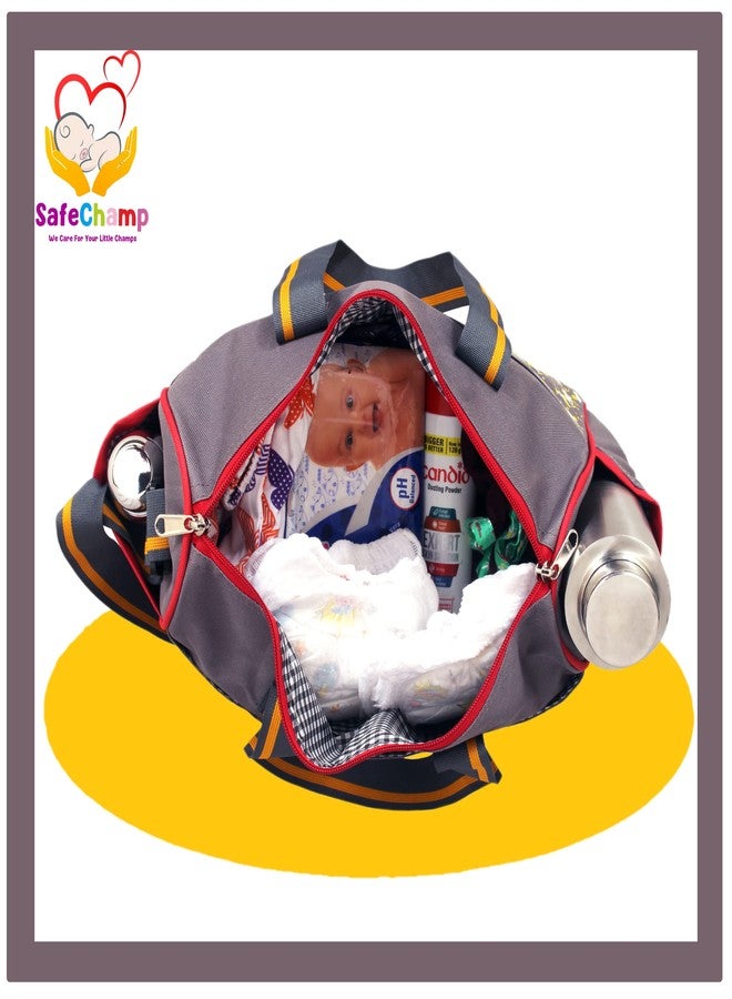 SafeChamp حقيبة حفاضات متعددة الأغراض من SafeChamp Chick Chick، حقيبة حفاضات للأمهات (رمادي) - Image 3